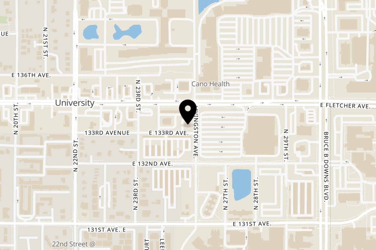 Map showing the location of Clutch City Cluckers Tampa on 2315 E Fletcher Ave in Tampa