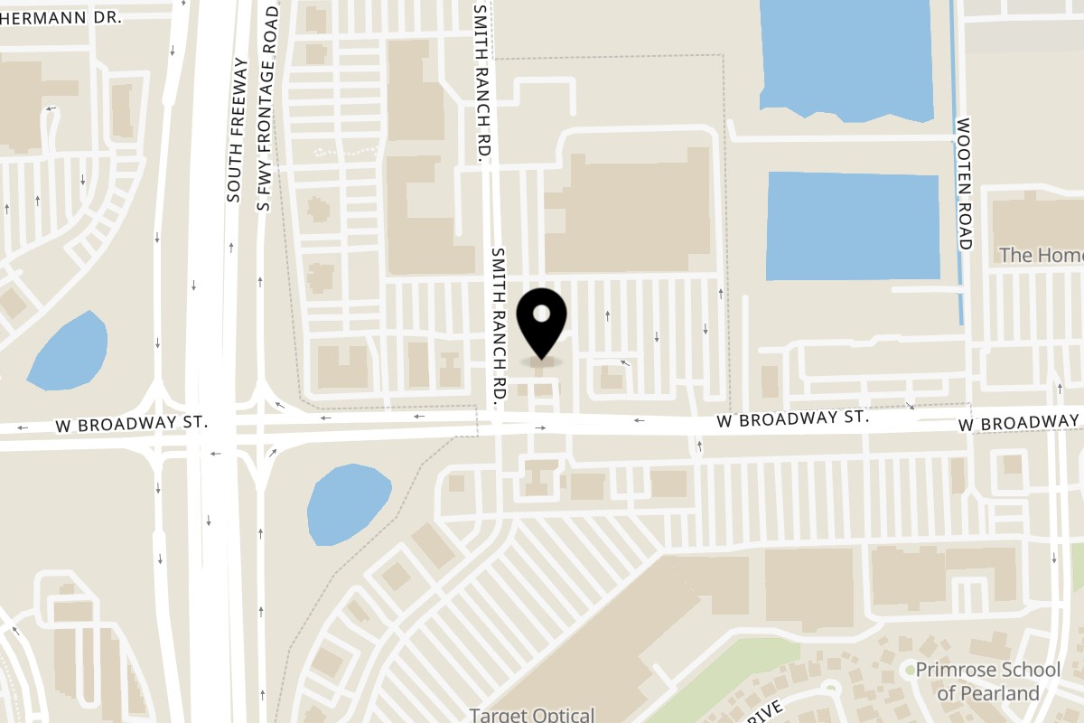 Map showing the location of Clutch City Cluckers Pearland on 10521 W Broadway St in Pearland