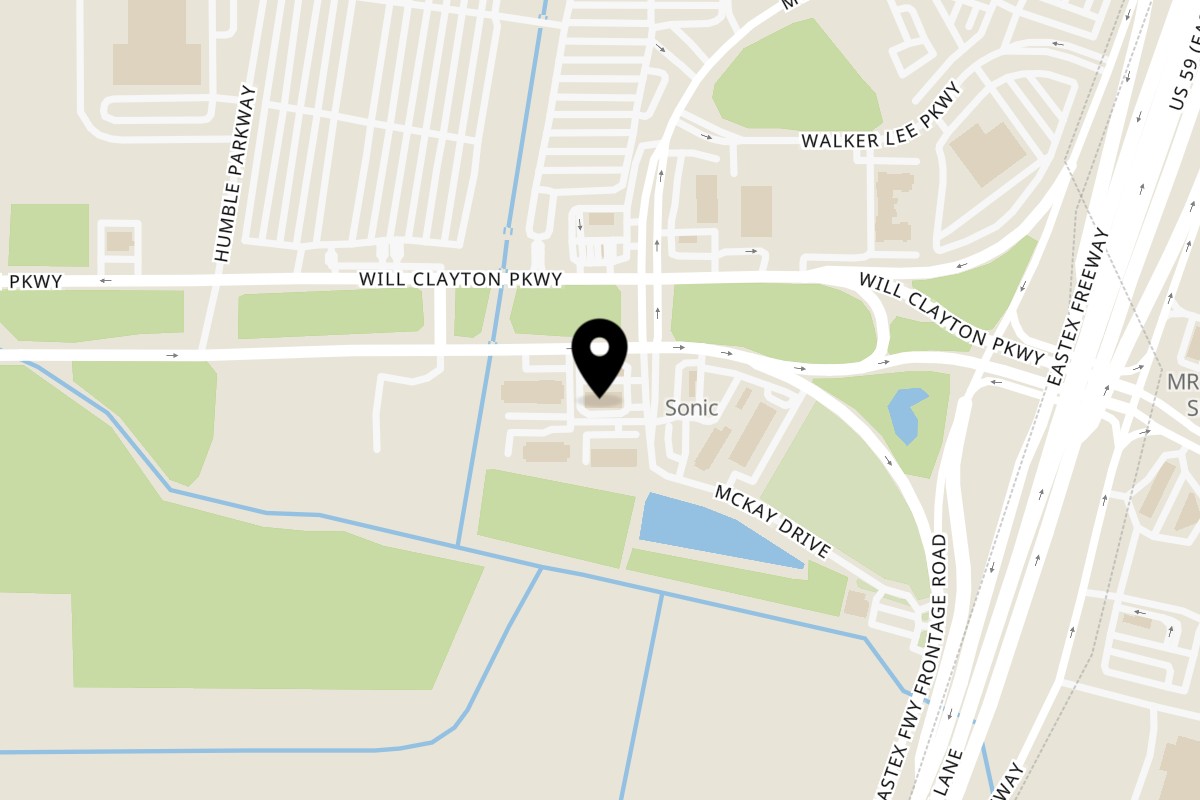 Map showing the location of Clutch City Cluckers Humble on 7064 Will Clayton Pkwy in Humble